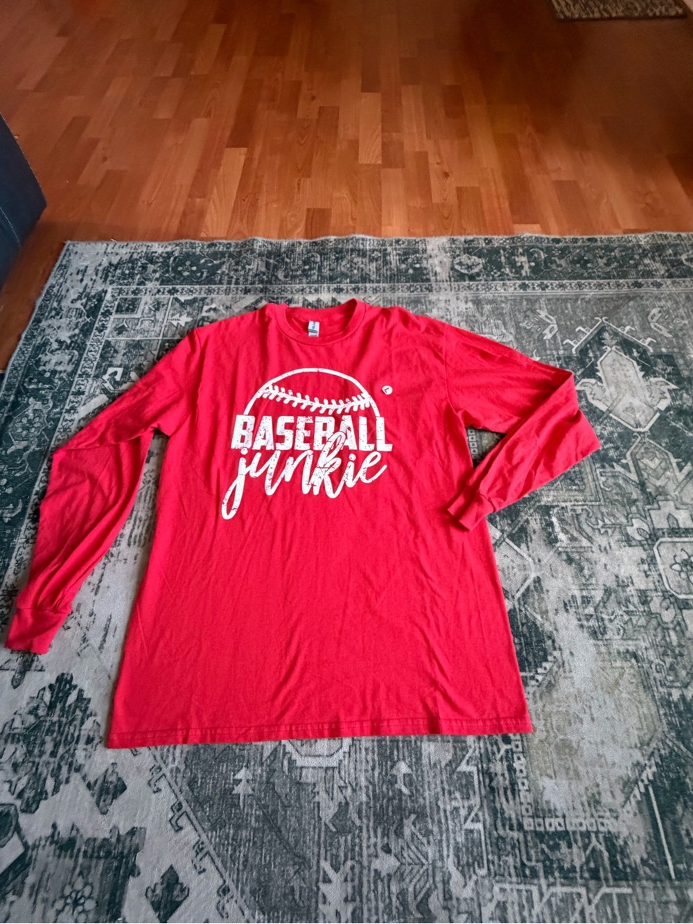 Goldan Red "Baseball Junkie" Long Sleeve Shirt size large